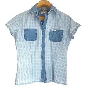 Guess An American Tradition Vintage Denim Button Down Blouse Sz: L